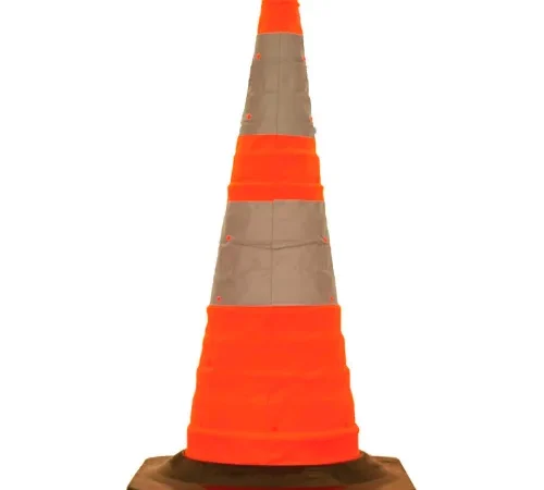 Cortina 30" Collapsible Traffic Cone, 4 LED Lights, Orange, Black Rubber Base, 5/Pack, 03-501-05
