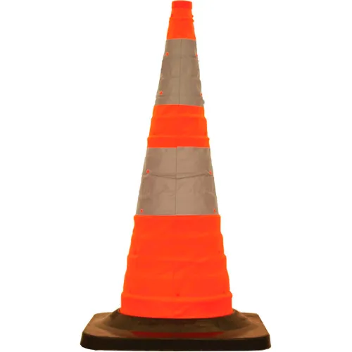 Cortina 30" Collapsible Traffic Cone, 4 LED Lights, Orange, Black Rubber Base, 5/Pack, 03-501-05