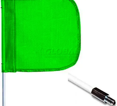 3' Heavy Duty Standard Threaded Hex Base Warning Whip w/o Light, 16"x16" Green Rectangle Flag