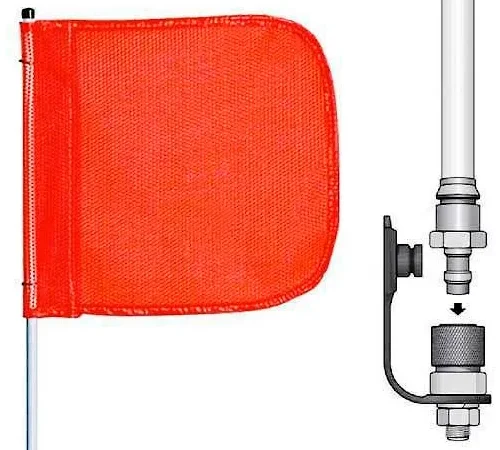 3' Heavy Duty Quick Disconnect Warning Whip w/o Light, 12"x11" Orange Rectangle Flag