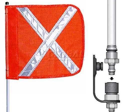 3' Heavy Duty Quick Disconnect Warning Whip w/o Light, 16"x16" Orange w/ X Rectangle Flag