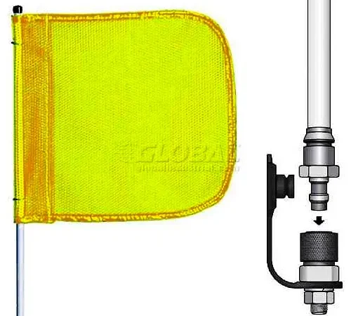 5' Heavy Duty Quick Disconnect Warning Whip w/o Light, 12"x11" Yellow Rectangle Flag