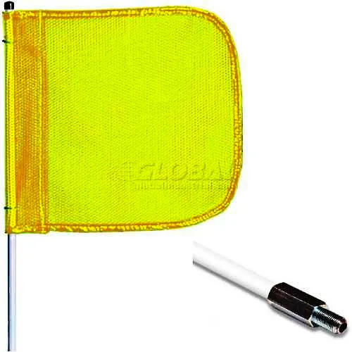 5' Heavy Duty Standard Threaded Hex Base Warning Whip w/o Light, 12"x11" Yellow Rectangle Flag