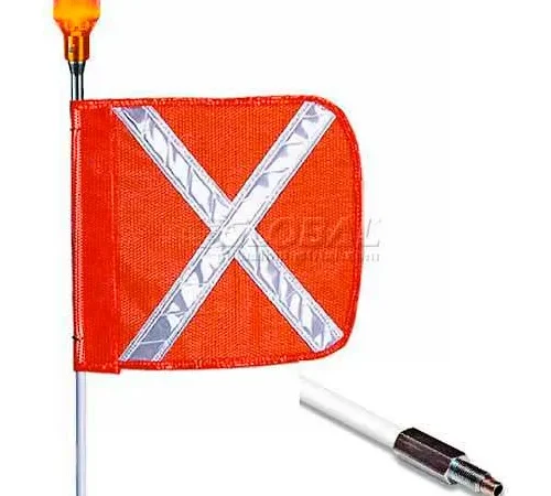 5' Heavy Duty Standard Threaded Hex Base Warning Whip w/ Lighting Capability, 12"x11" Orange X  Flag
