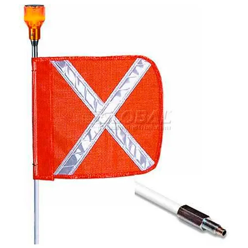 5' Heavy Duty Standard Threaded Hex Base Warning Whip w/ Lighting Capability, 12"x11" Orange X Flag