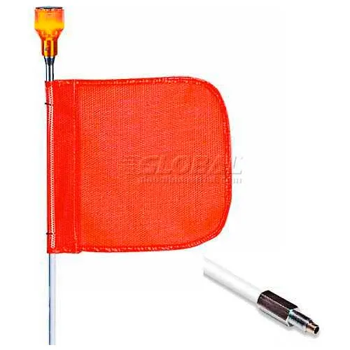 6' Heavy Duty Standard Threaded Hex Base Warning Whip w/ Lighting Capability, 12"x11" Orange Flag