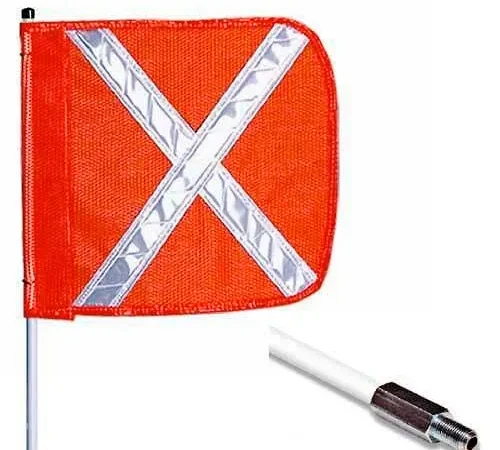 6' Heavy Duty Standard Threaded Hex Base Warning Whip w/o Light, 16"x16" Orange w/ X Rectangle Flag