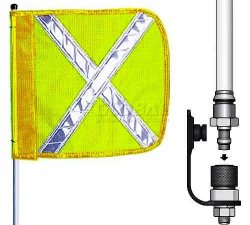 6' Heavy Duty Quick Disconnect Warning Whip w/o Light, 16"x16" Yellow w/ X Rectangle Flag