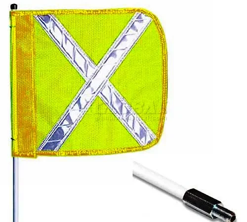 6' Heavy Duty Standard Threaded Hex Base Warning Whip w/o Light, 12"x11" Yellow w/ X Rectangle Flag
