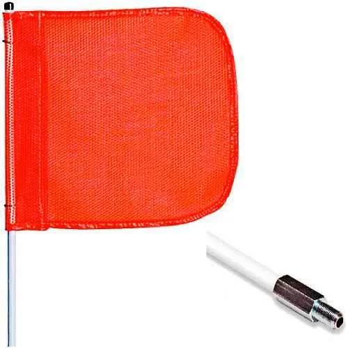 8' Heavy Duty Standard Threaded Hex Base Warning Whip w/o Light, 12"x11" Orange Rectangle Flag