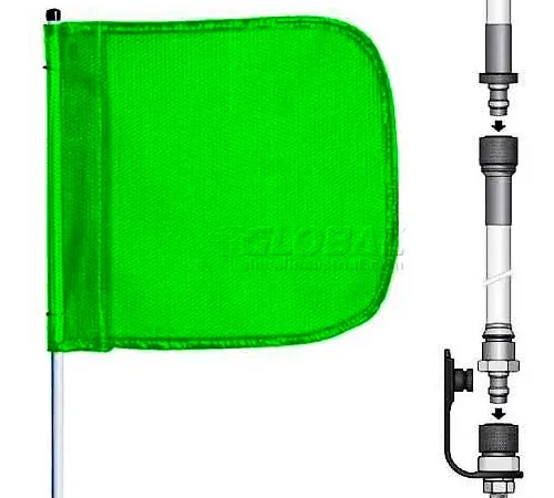 8' Heavy Duty Split Pole Warning Whip w/o Light, 12"x11" Green Rectangle Flag
