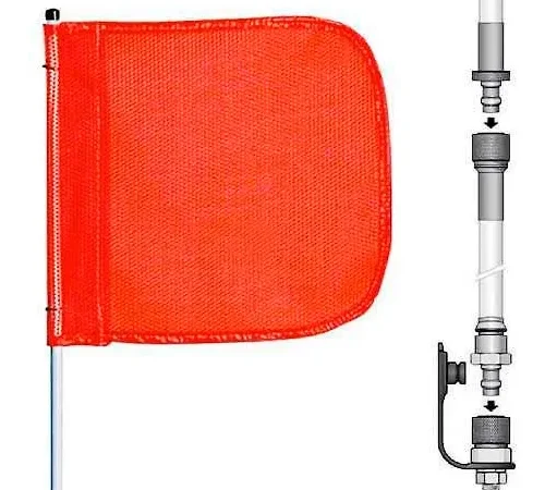 8' Heavy Duty Split Pole Warning Whip w/o Light, 12"x11" Orange Rectangle Flag