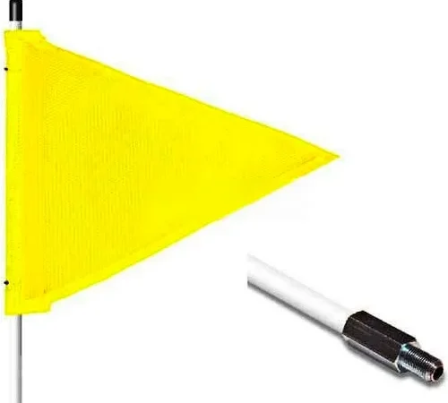 8' Heavy Duty Standard Threaded Hex Base Warning Whip w/o Light, 12'x9" Yellow Triangle Flag