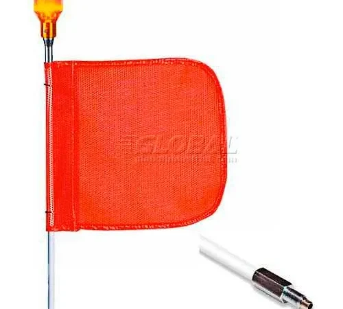 8' Heavy Duty Standard Threaded Hex Base Warning Whip w/ Lighting Capability, 12"x11" Orange Flag