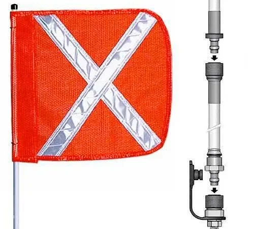 8' Heavy Duty Split Pole Warning Whip w/o Light, 12"x11" Orange w/ X Rectangle Flag