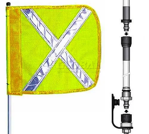 8' Heavy Duty Split Pole Warning Whip w/o Light, 12"x11" Yellow w/ X Rectangle Flag