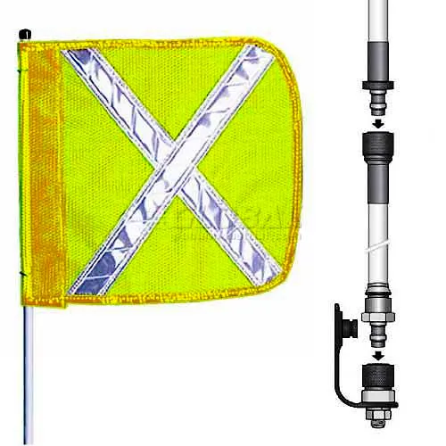8' Heavy Duty Split Pole Warning Whip w/o Light, 12"x11" Yellow w/ X Rectangle Flag