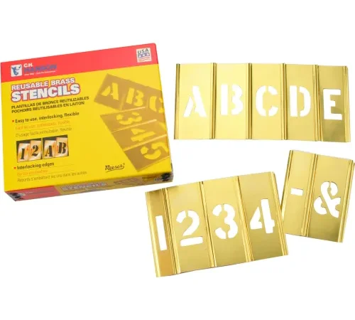 2" Brass Interlocking Stencil Letters and Numbers, 45 Piece Set