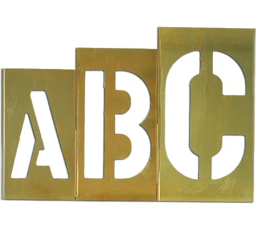 8" Brass Interlocking Stencil Gothic Style Letters, 33 Piece Kit