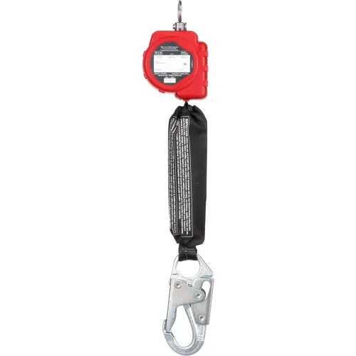 Red retractable fall-arrest lifeline with hook