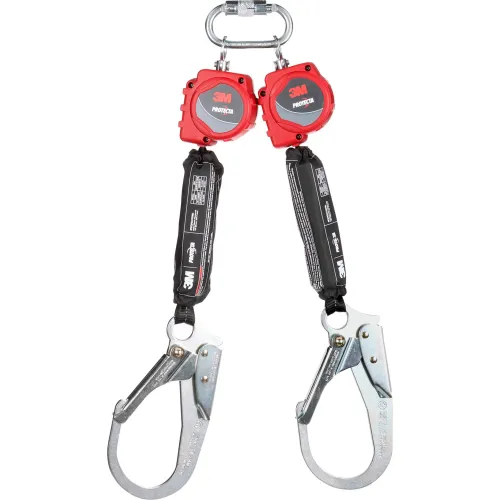Dual-leg retractable safety lanyard with hooks