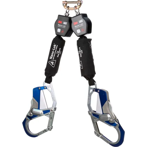 Twin self-retracting lanyard with snap hooks