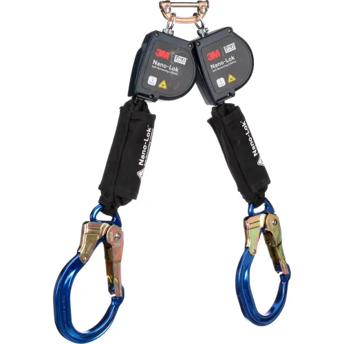 Twin leg fall arrest lifeline with blue hooks