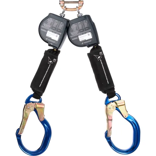 Dual-leg self-retracting lifeline with carabiners