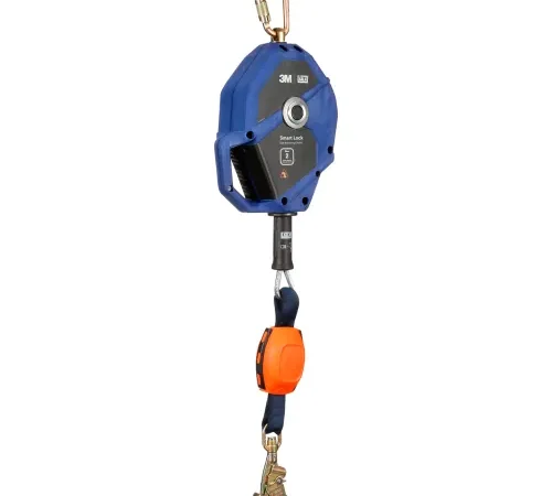 Blue retractable fall-arrest lifeline with hook