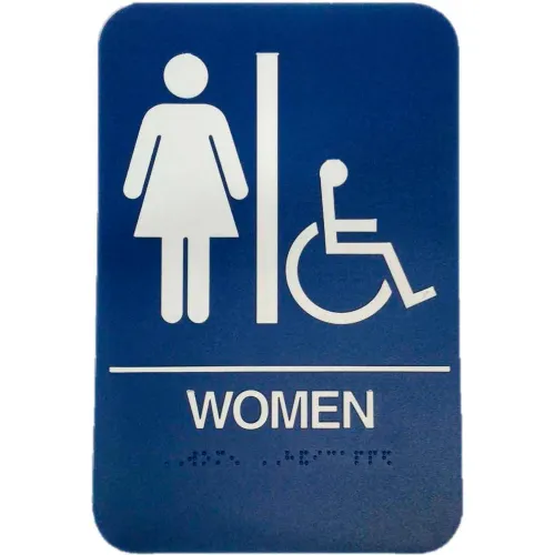 Don Jo HS 9070 05 - Women's/Handicap ADA Sign, 6" x 9", Blue With Raised White Lettering - Pkg Qty 10