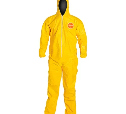 DuPont" Tychem 2000 Coverall Hood & Socks/Boots, Serged Seam, Yellow, 5X, 12/Qty
