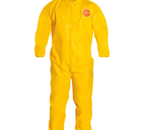 DuPont" Tychem 2000 Coverall,Elastic Wrist/Ankle,Stormflap,Bound Seam,Yellow,5X,12/Qty