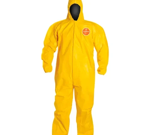 DuPont" Tychem 2000 Coverall,Hood,Elastic Wrist/Ankle,Stormflap,Bound Seam,Yellow,5X, 12/Qty
