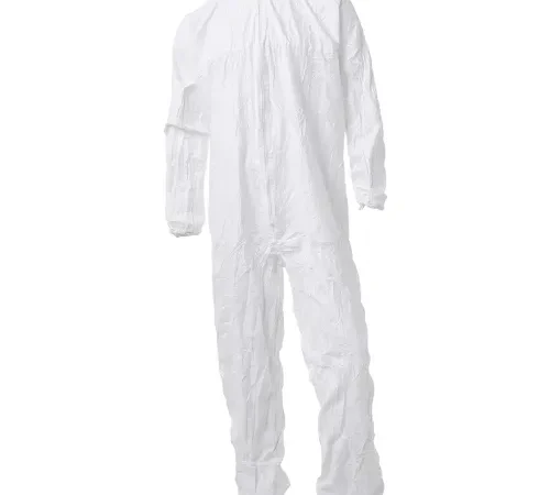 DuPont" Tyvek IsoClean Coverall, Bound Seams, Elastic Wrists & Ankles, White, LG