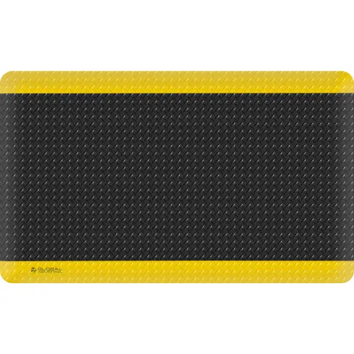 Global Industrial Diamond-Plate Anti Fatigue Mat, 9/16" Thick, 3'W x 6'L, Black/Yellow Border - Image 2