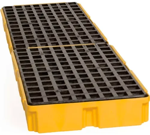 Eagle 1647D 4 Drum In-Line Spill Containment Platform - Yellow with Drain