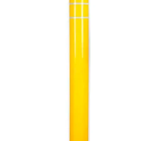 Yellow bollard post with reflective stripes
