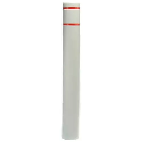 White bollard with red reflective bands
