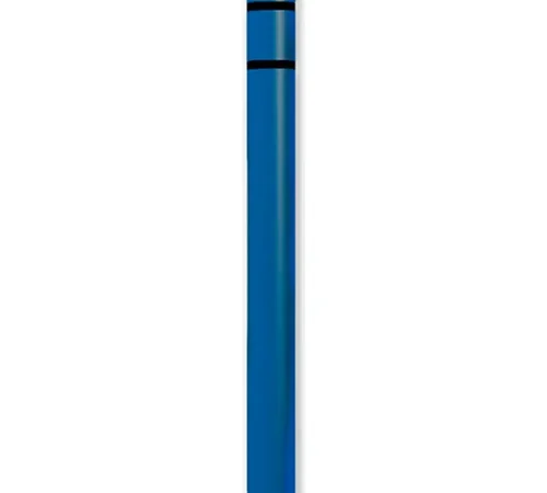 Vertical blue cylindrical tube with black bands