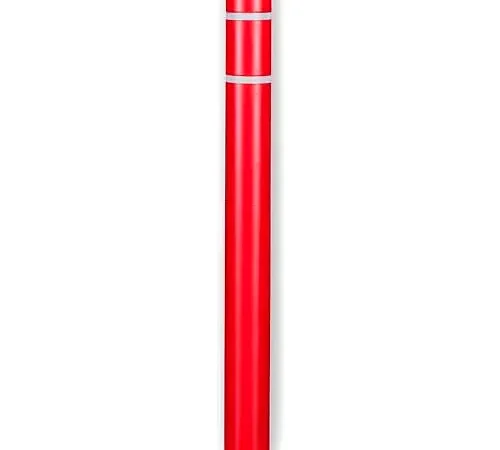 Red cylindrical metal post with silver bands
