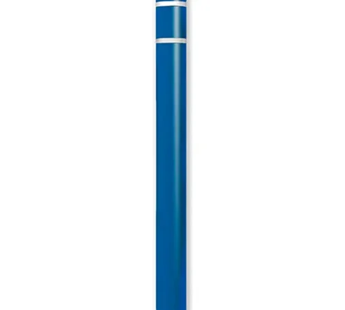 Blue bollard post with white reflective bands