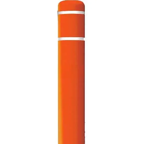 Orange bollard with white reflective bands