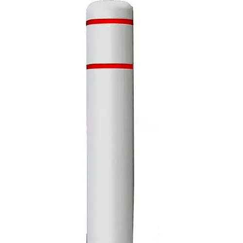 White bollard post with red reflective bands