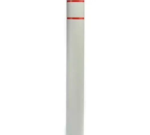 White bollard post with red reflective bands
