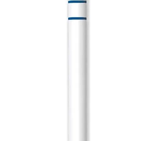 White cylindrical water filter cartridge with blue rings