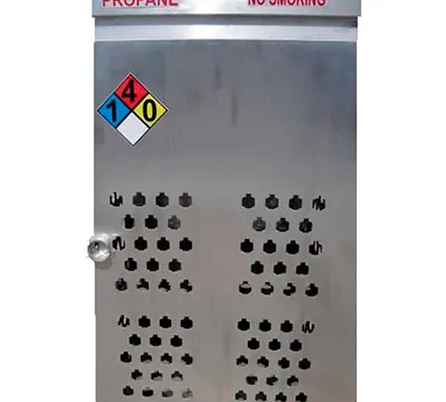 18 Capacity, 20 Lbs. Cylinders, Aluminum Gas Cylinder Cage, 30"W x 44"D x 68"H, Silver, Manual Close