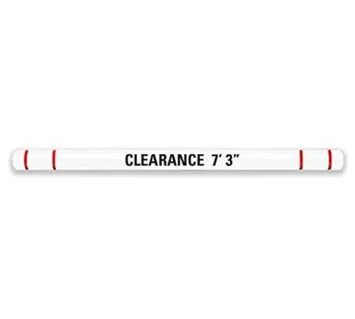Height Guard" Clearance Bar, 7"D x 120"L, White w/Red Tape, Graphics, HTGRD7120WR