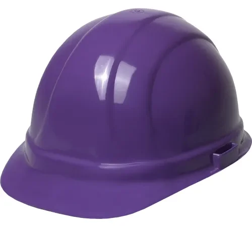 Purple construction hard hat on white background