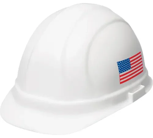 White hard hat with American flag