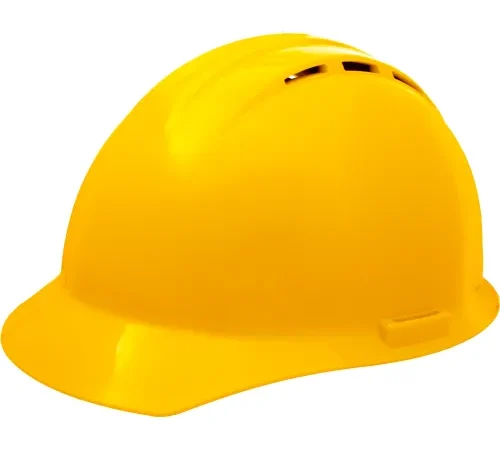Yellow construction hard hat on white background
